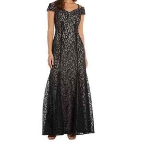 R&M Richards Off the Shoulder Fishtail Evening Gown Formal Dress.